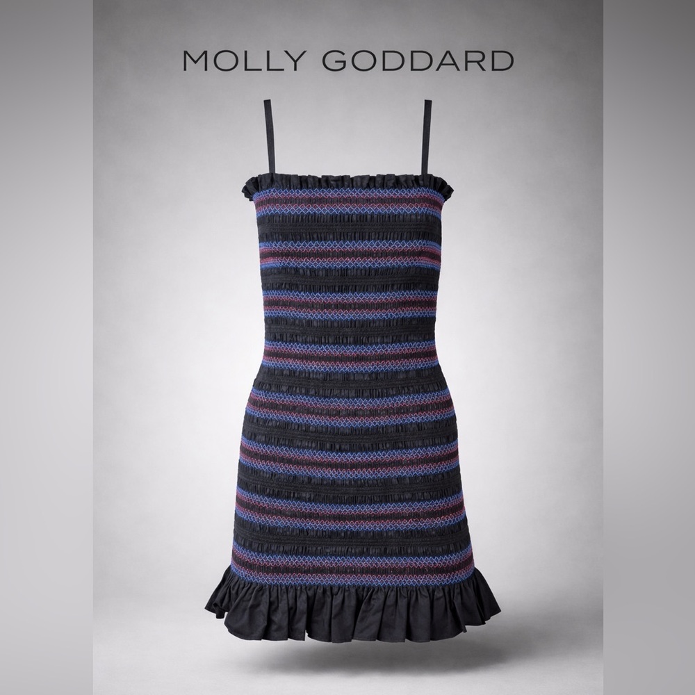 MOLLY GODDARD SHIRRED MINI DRESS
IN BLACK size 2